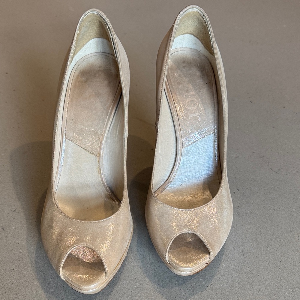 Dior Shimmering Beige Peep-Toe Heels